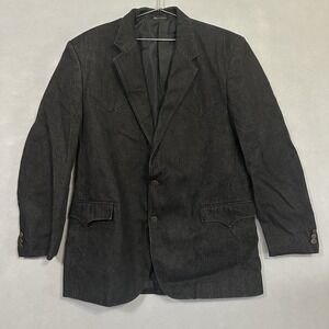 Circle S Black Denim Blazer Sport Coat Men's 46L Cotton Western Yoke Vtg